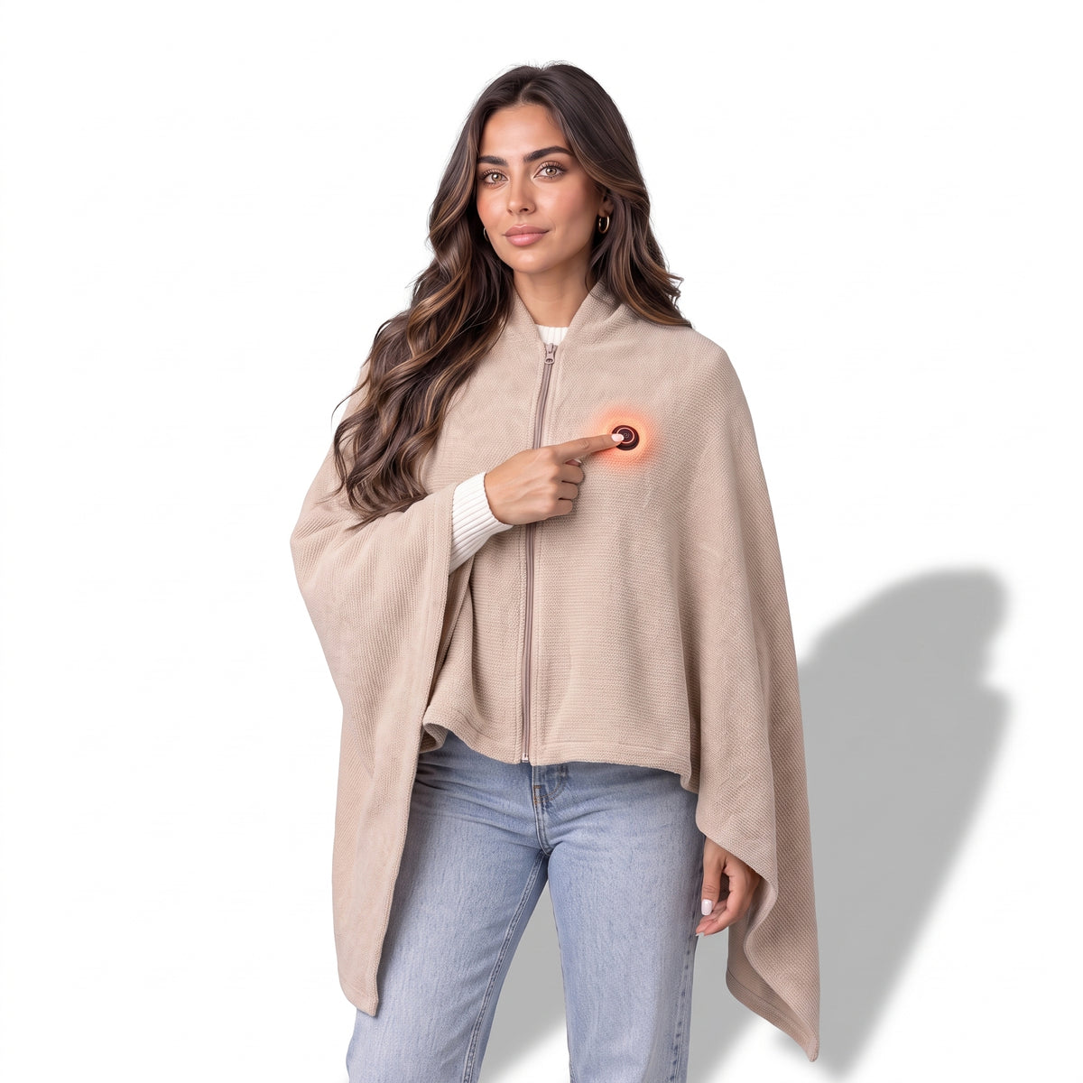 Poncho calefactable con manos libres