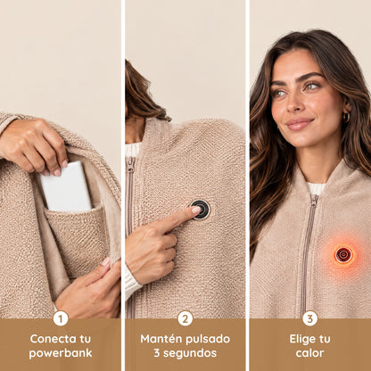 Poncho calefactable con manos libres